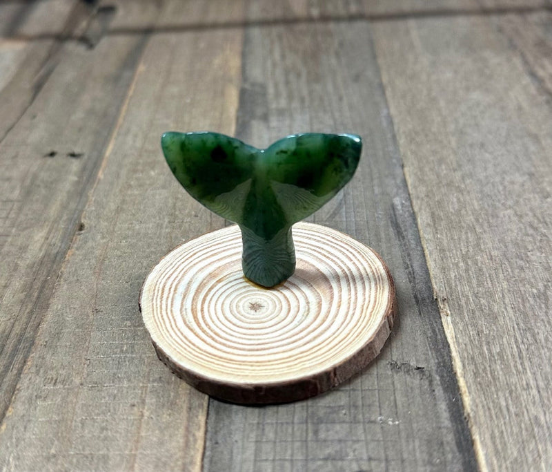 Jade Whale Tail on Wood Base