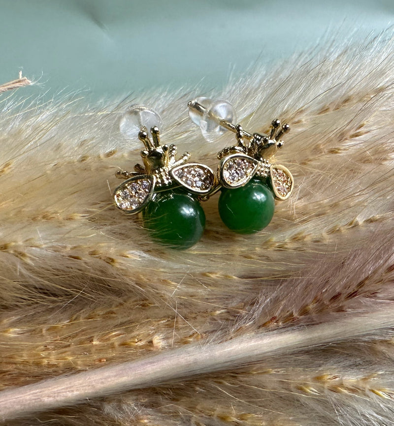 A+ 6mm Jade Bee Earrings, 