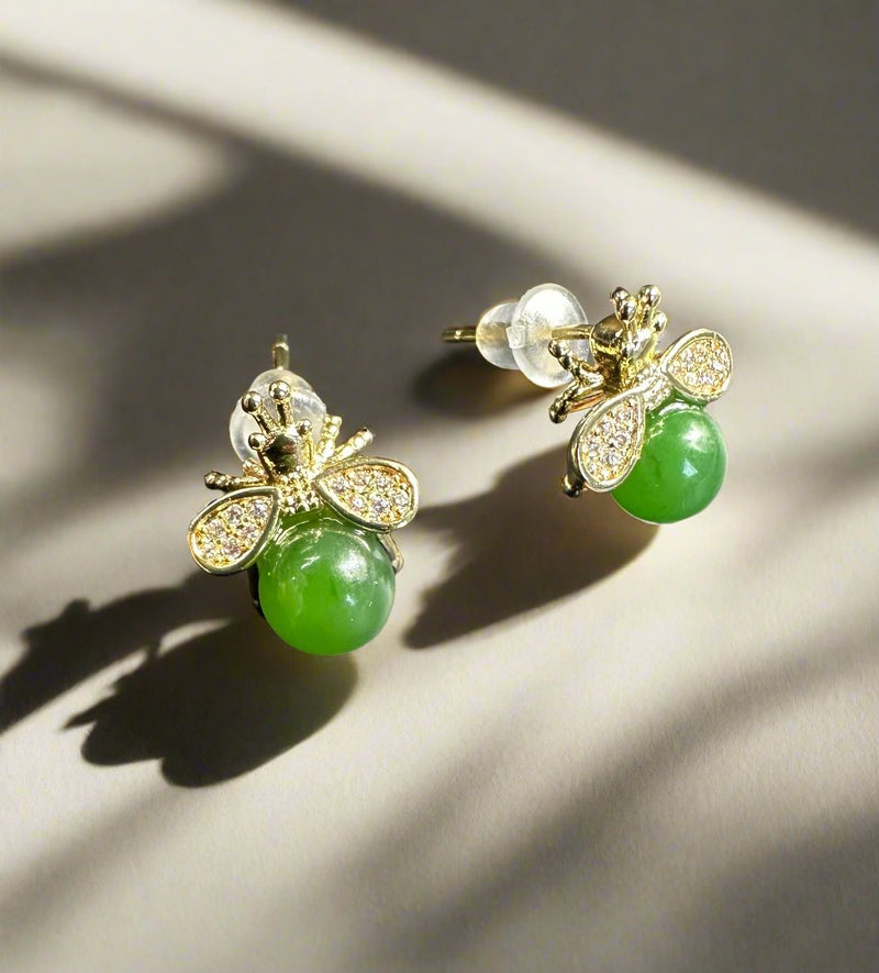 A+ 6mm Jade Bee Earrings, 