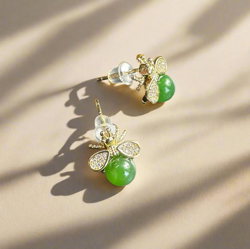 A+ 6mm Jade Bee Earrings, 