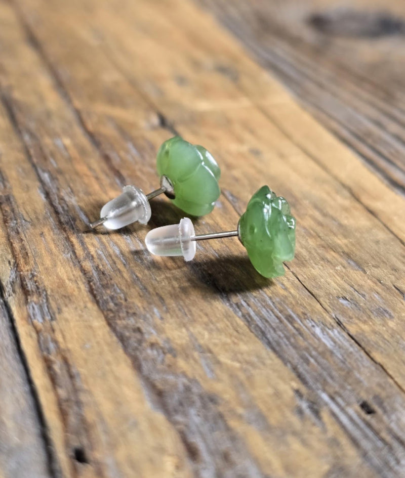 Nephrite Jade Rose Earrings, 10mm