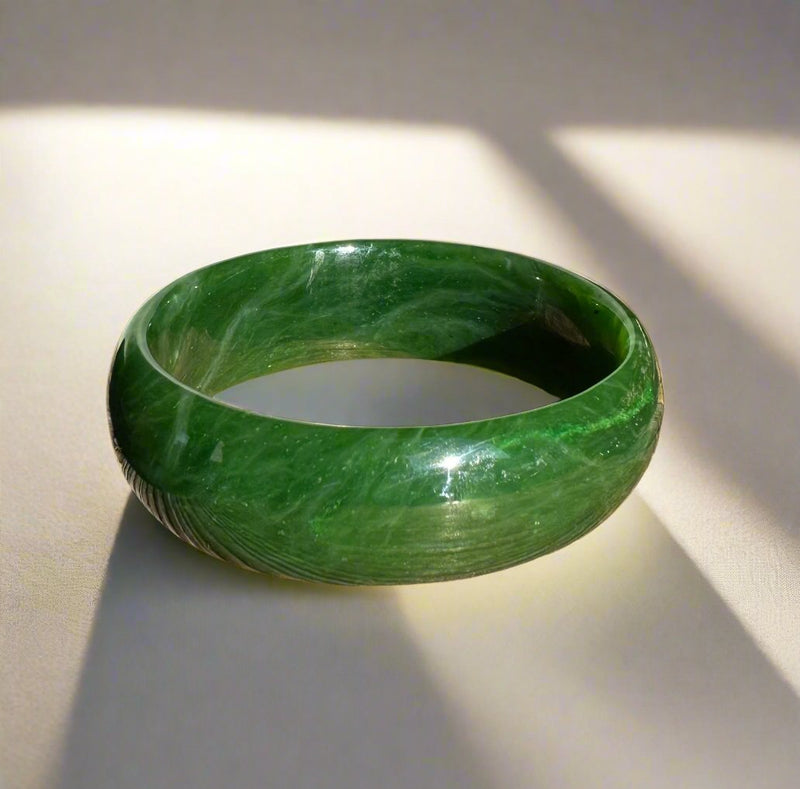 Jade Oval Bangle 68mm - Canadian Nephrite Jade*