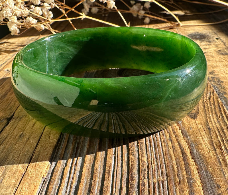 Jade Oval Bangle 68mm - Canadian Nephrite Jade*