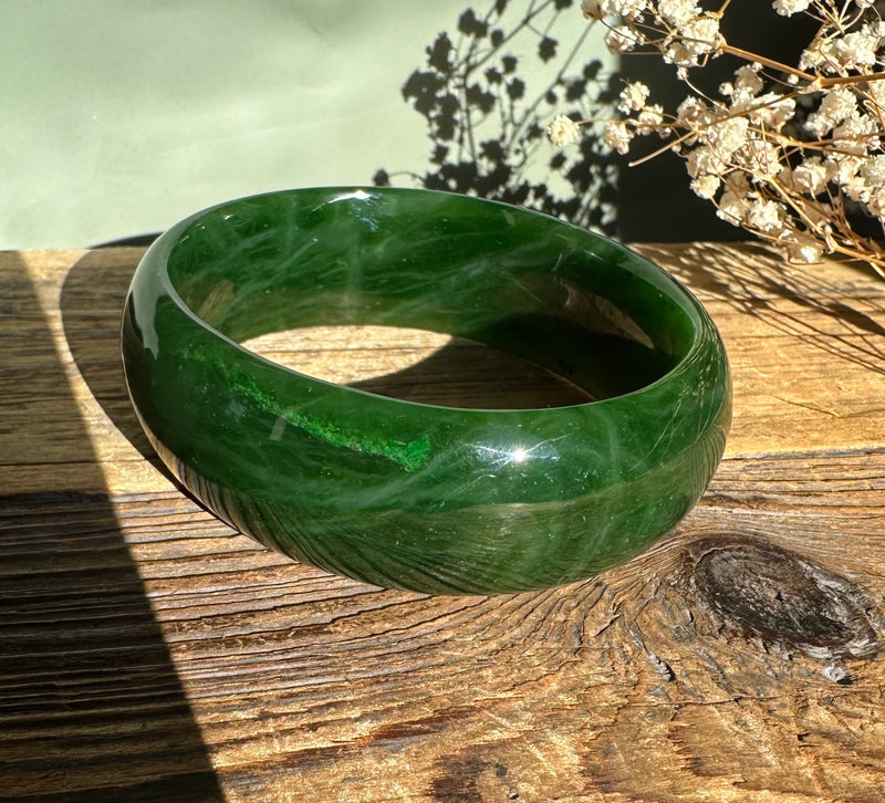 Jade Oval Bangle 68mm - Canadian Nephrite Jade*