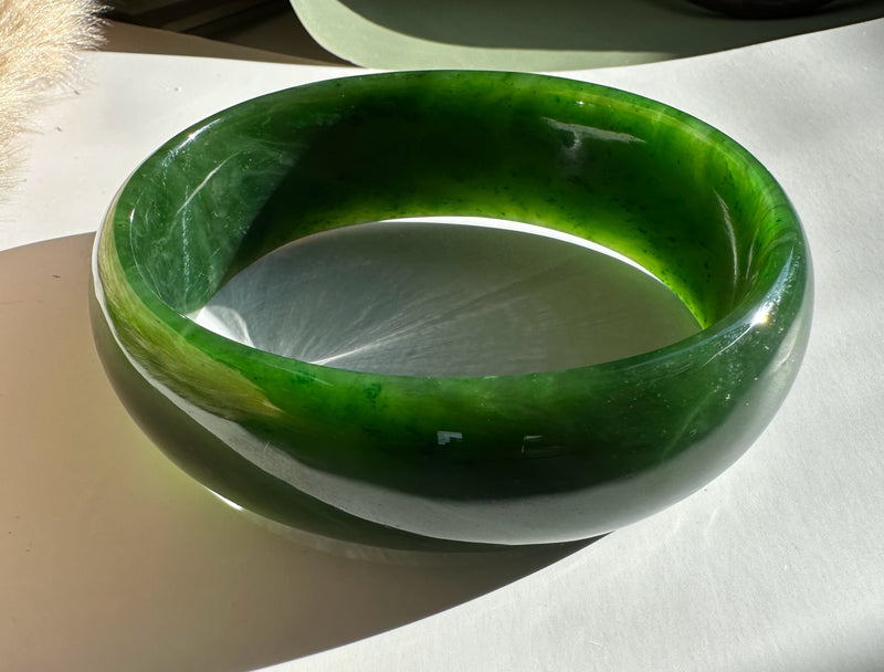 Jade Oval Bangle 68mm - Canadian Nephrite Jade*