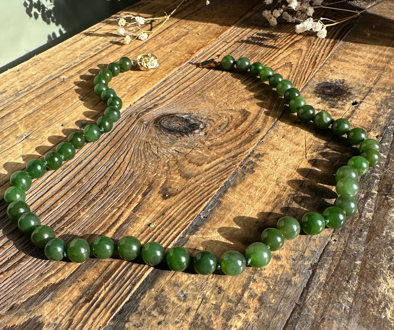 8mm Canadian Jade Strung Beads, 17"