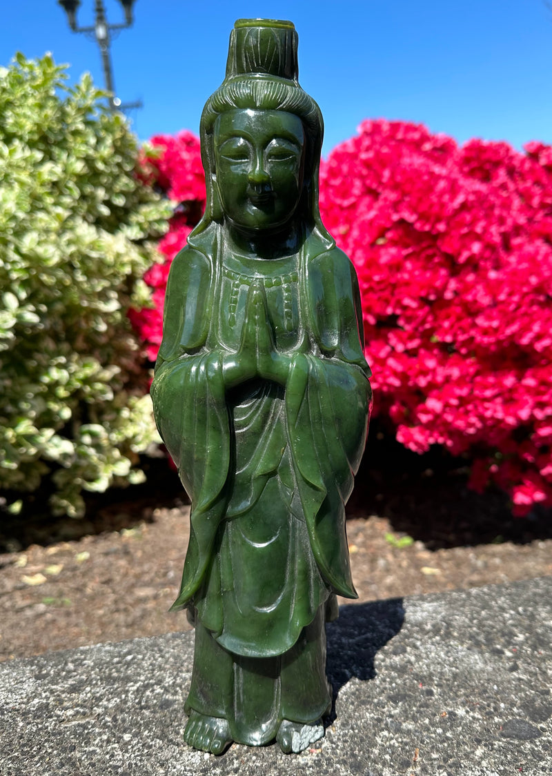 Jade Guanyin Statue Canadian Jade, 12.5"* (As Is)