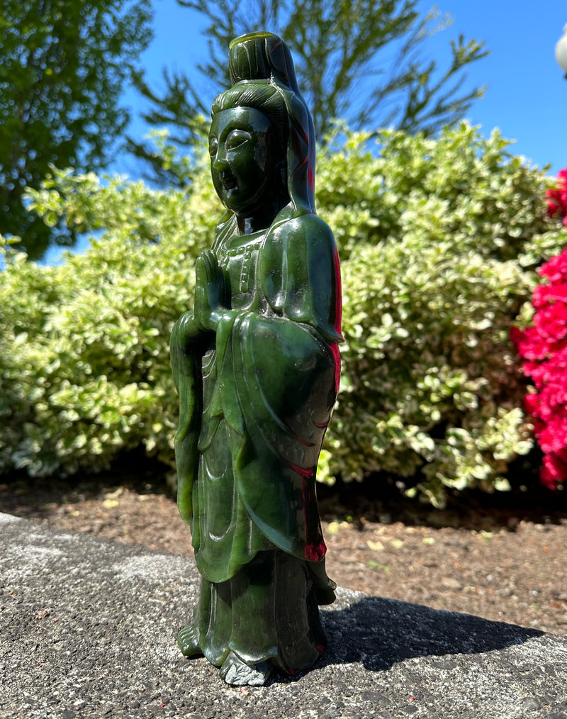 Jade Guanyin Statue Canadian Jade, 12.5"* (As Is)