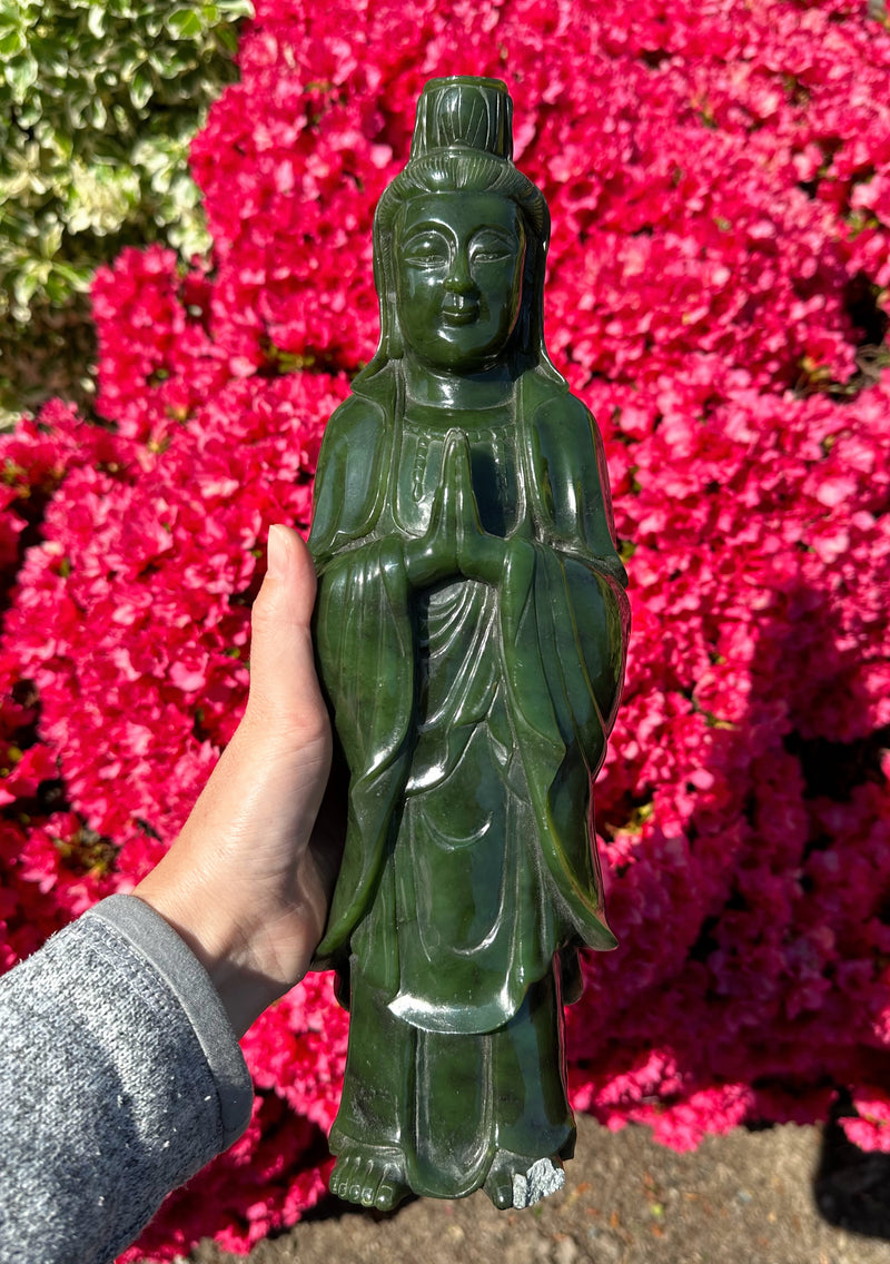 Jade Guanyin Statue Canadian Jade, 12.5"* (As Is)