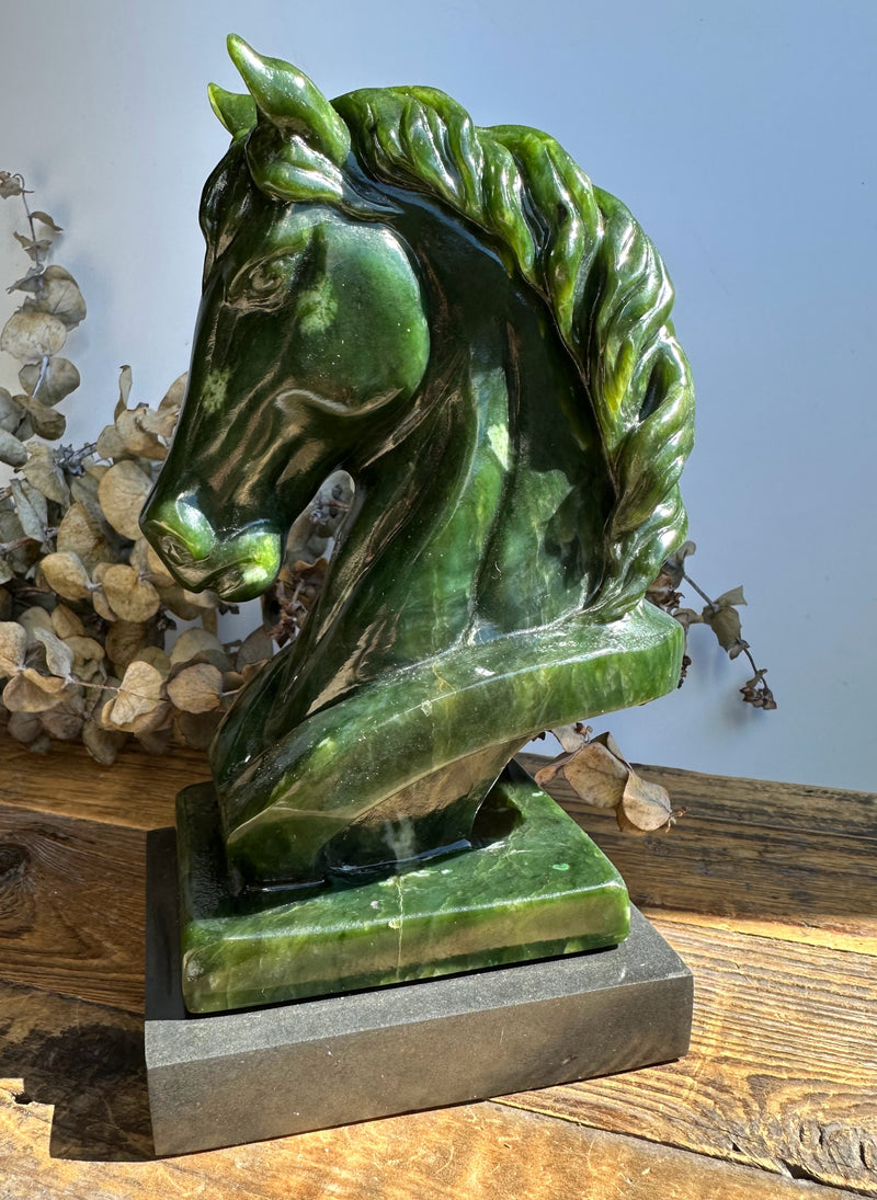 Canadian Nephrite Jade Horse Head, 6"