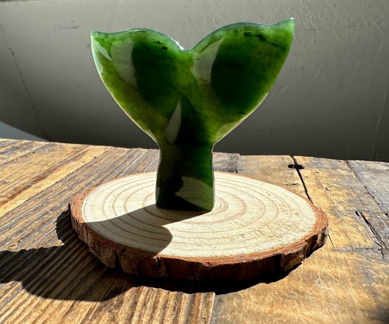 Jade Whale Tail on Wood Base