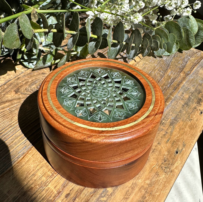 Nephrite Jade and Wood Incense Burner