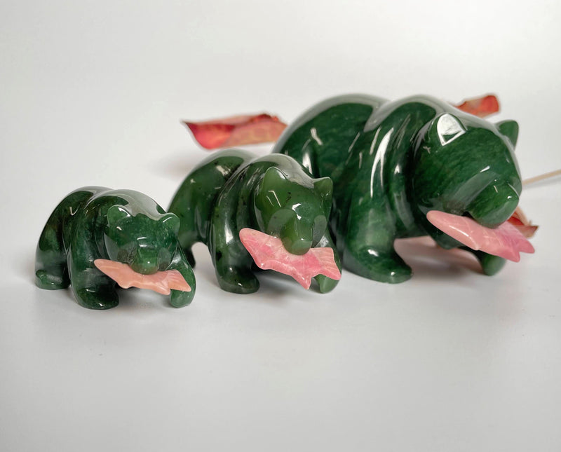 Jade Bear with Rhodonite Fish, Available in multiple sizes