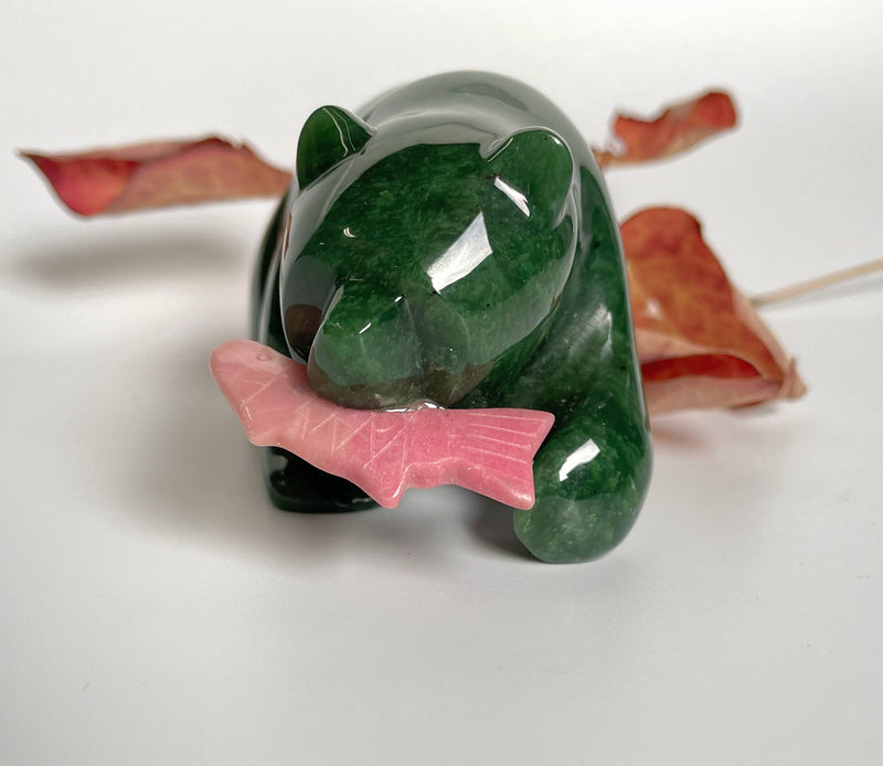 Jade Bear with Rhodonite Fish, Available in multiple sizes