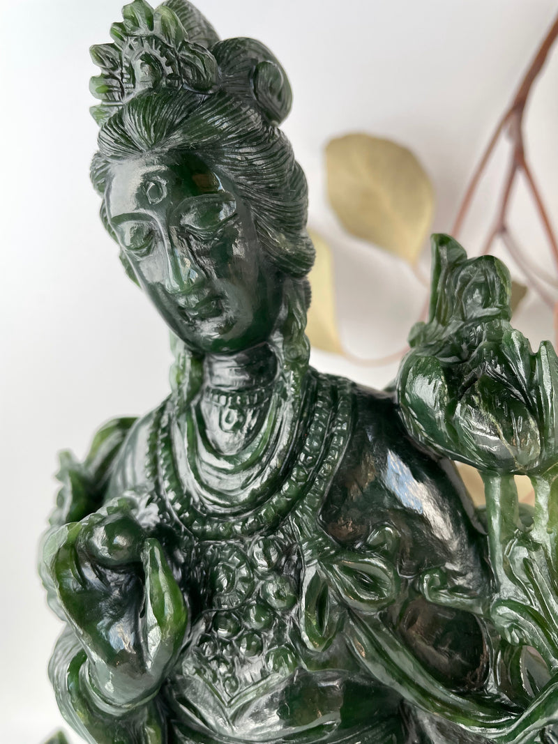 Jade Kwan Yin Statue Canadian Jade, 10.5"*