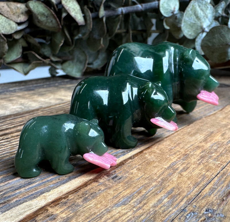 Jade Bear with Rhodonite Fish, Available in multiple sizes