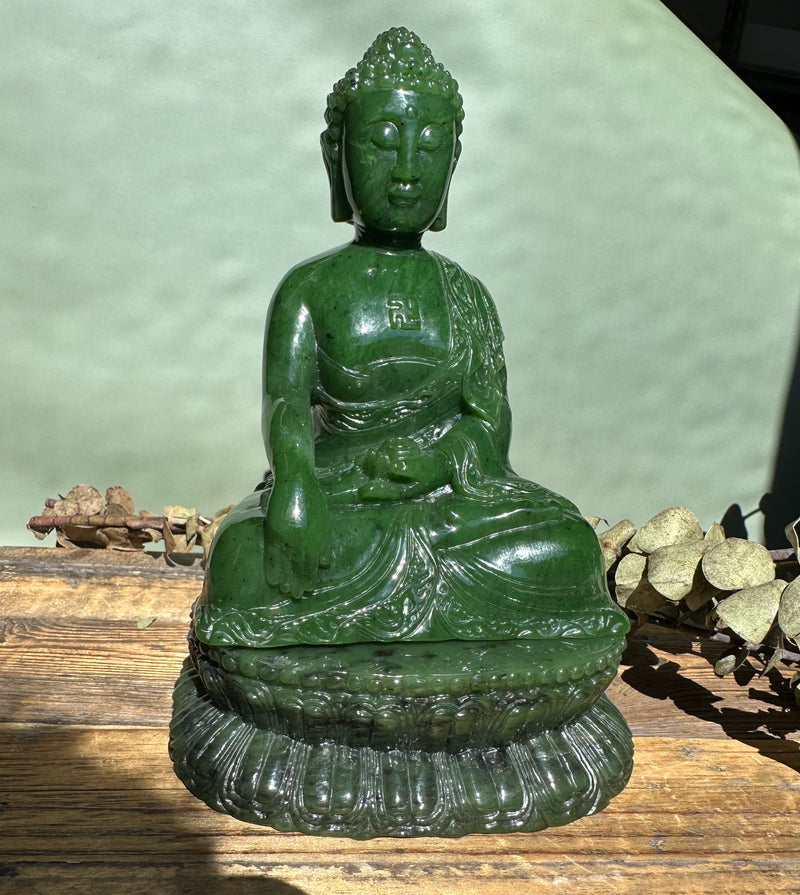 Shakyamuni Buddha, 7.5" Carved out of Canadian Nephrite Jade