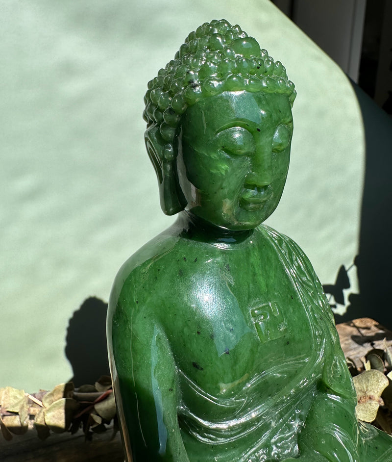 Shakyamuni Buddha, 7.5" Carved out of Canadian Nephrite Jade