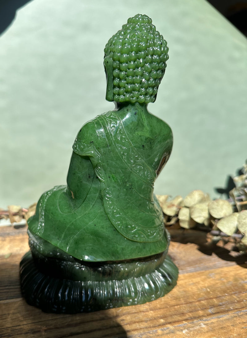 Shakyamuni Buddha, 7.5" Carved out of Canadian Nephrite Jade