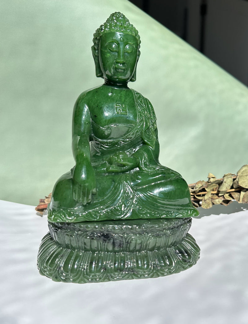 Shakyamuni Buddha, 7.5" Carved out of Canadian Nephrite Jade