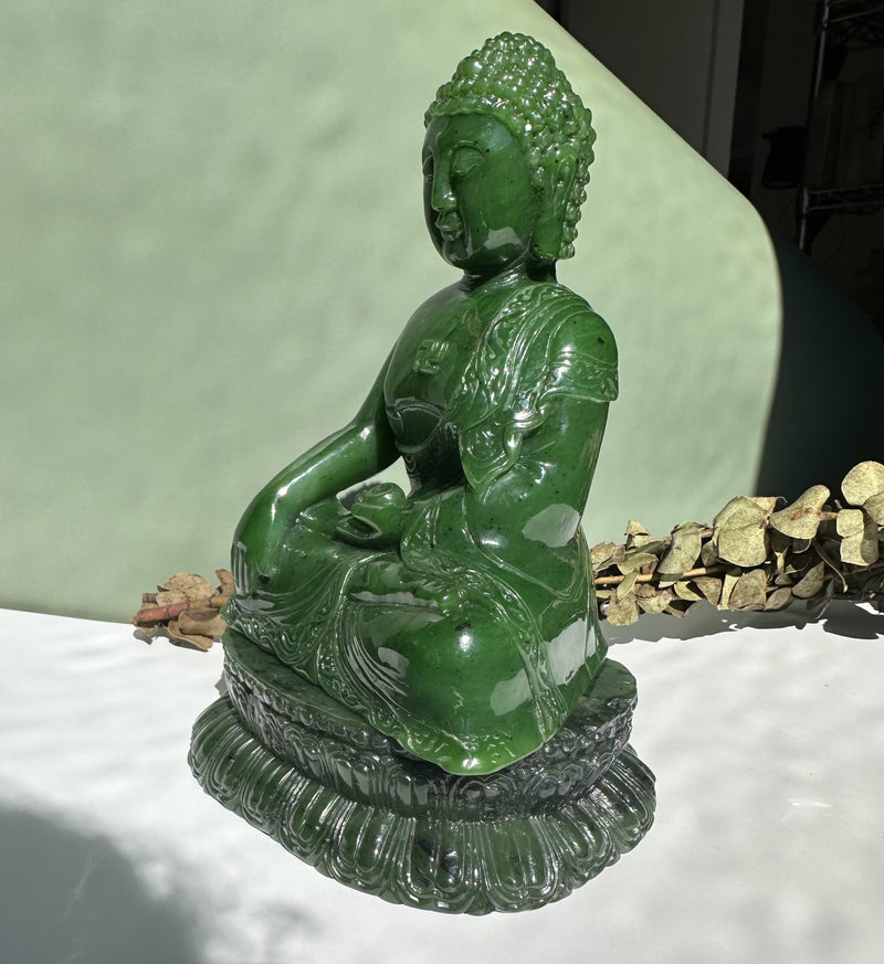 Shakyamuni Buddha, 7.5" Carved out of Canadian Nephrite Jade