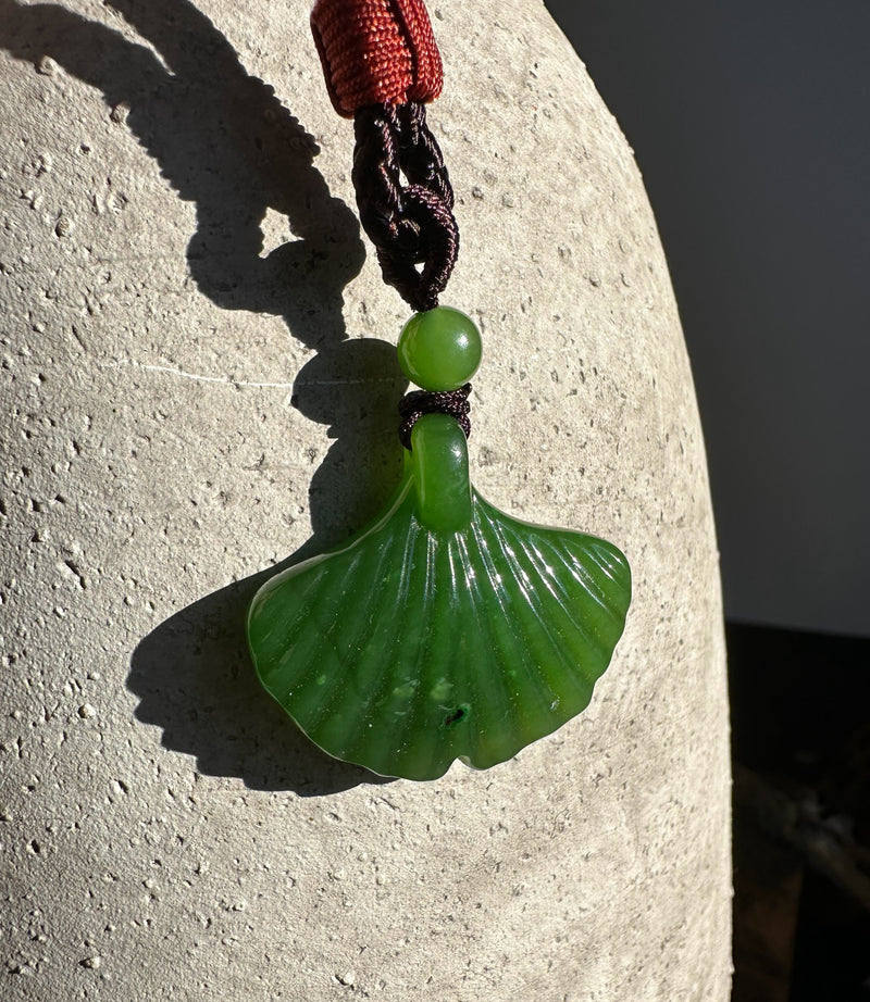 Canadian Jade Ginkgo Leaf Pendant, 30mm