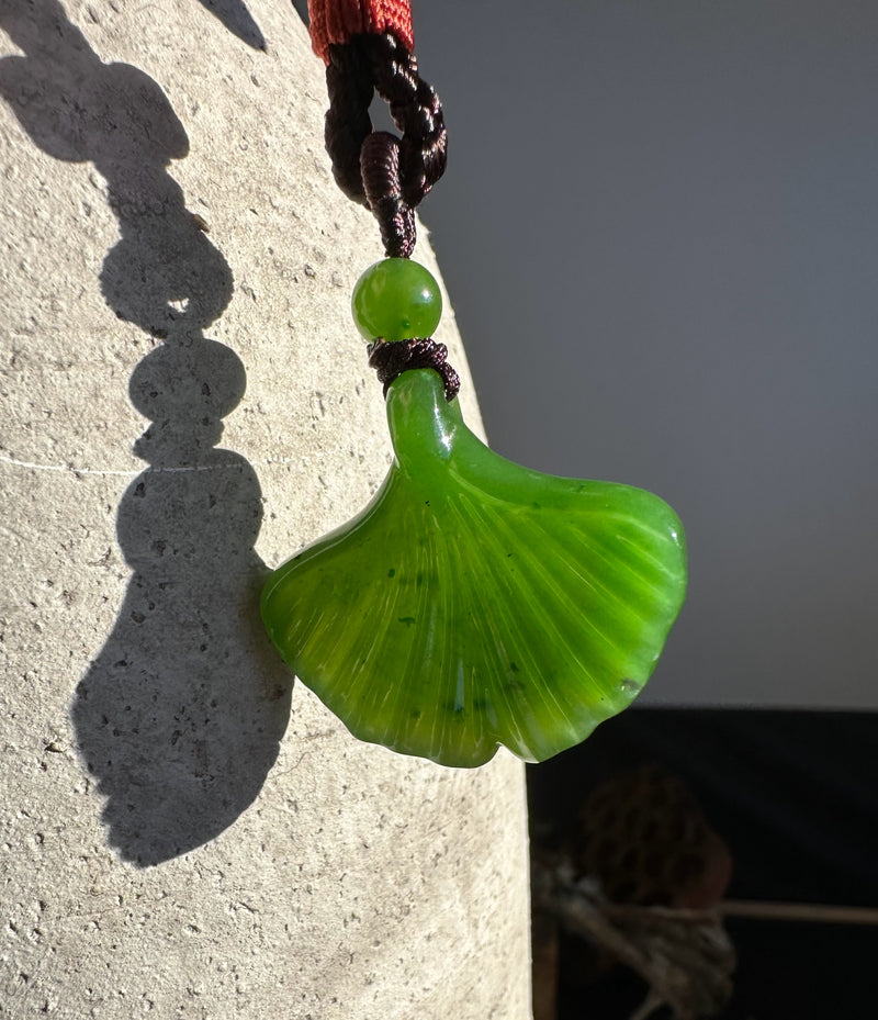 Canadian Jade Ginkgo Leaf Pendant, 30mm