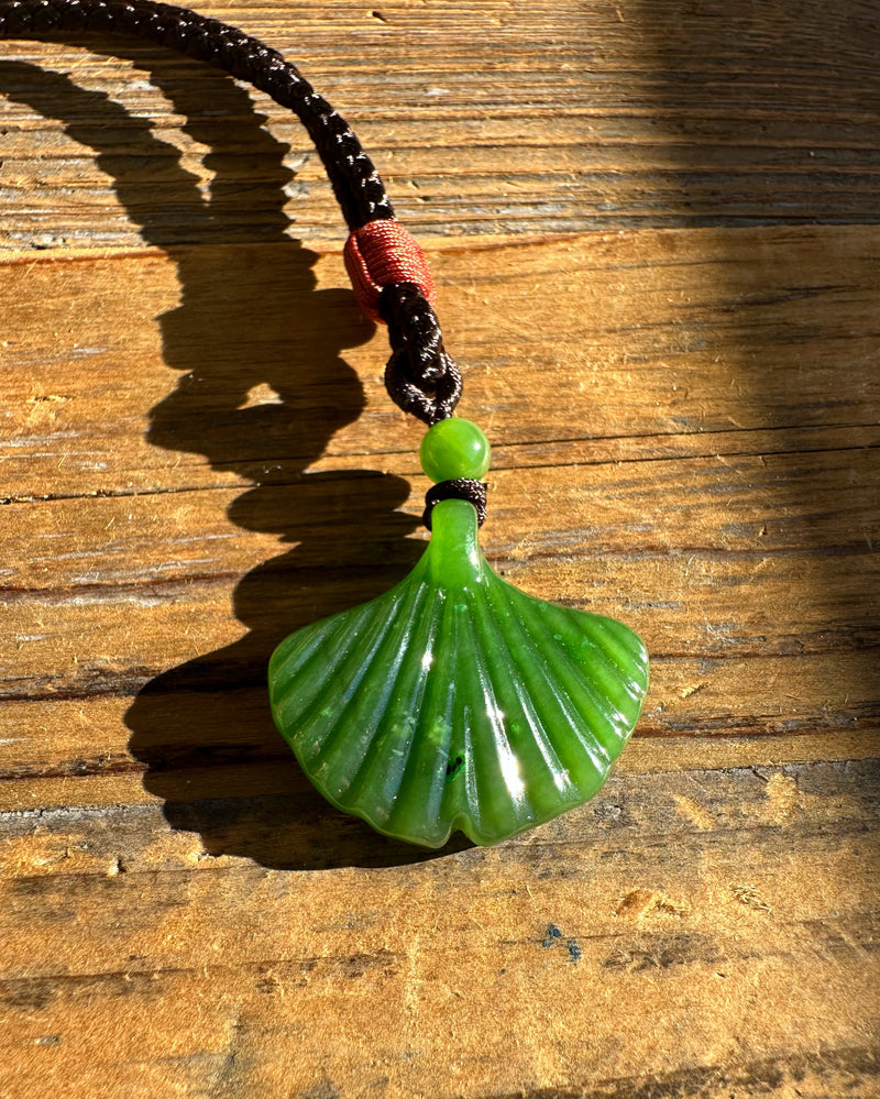 Canadian Jade Ginkgo Leaf Pendant, 30mm