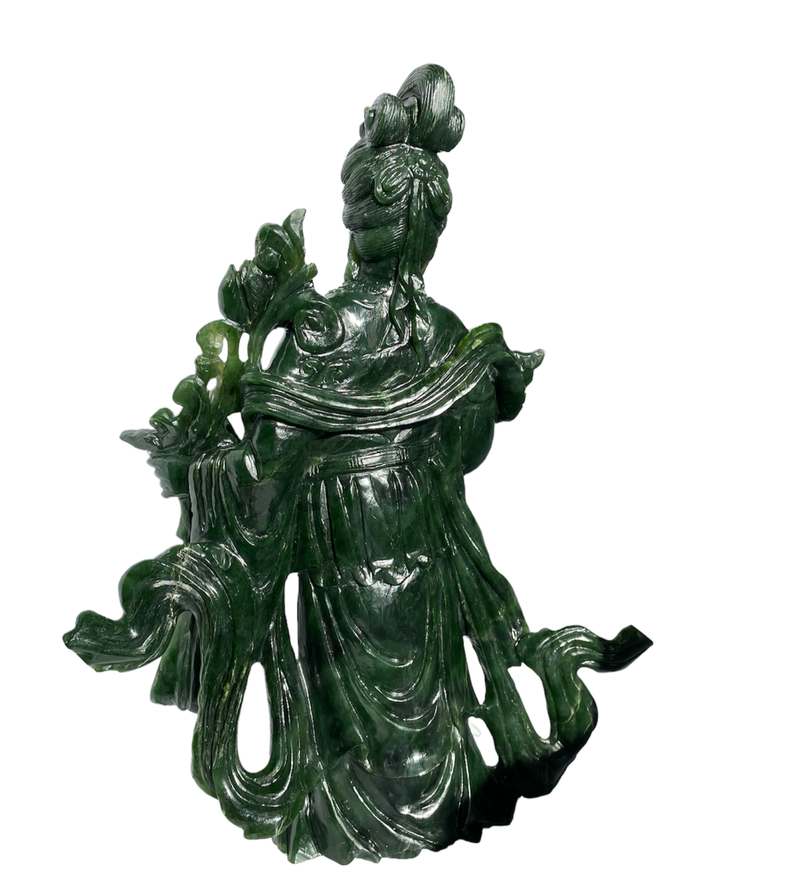 Jade Kwan Yin Statue Canadian Jade, 10.5"*