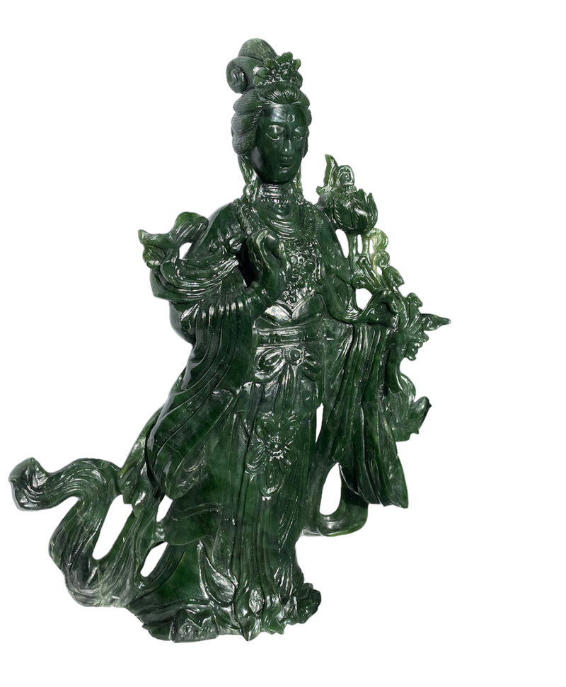 Jade Kwan Yin Statue Canadian Jade, 10.5"*